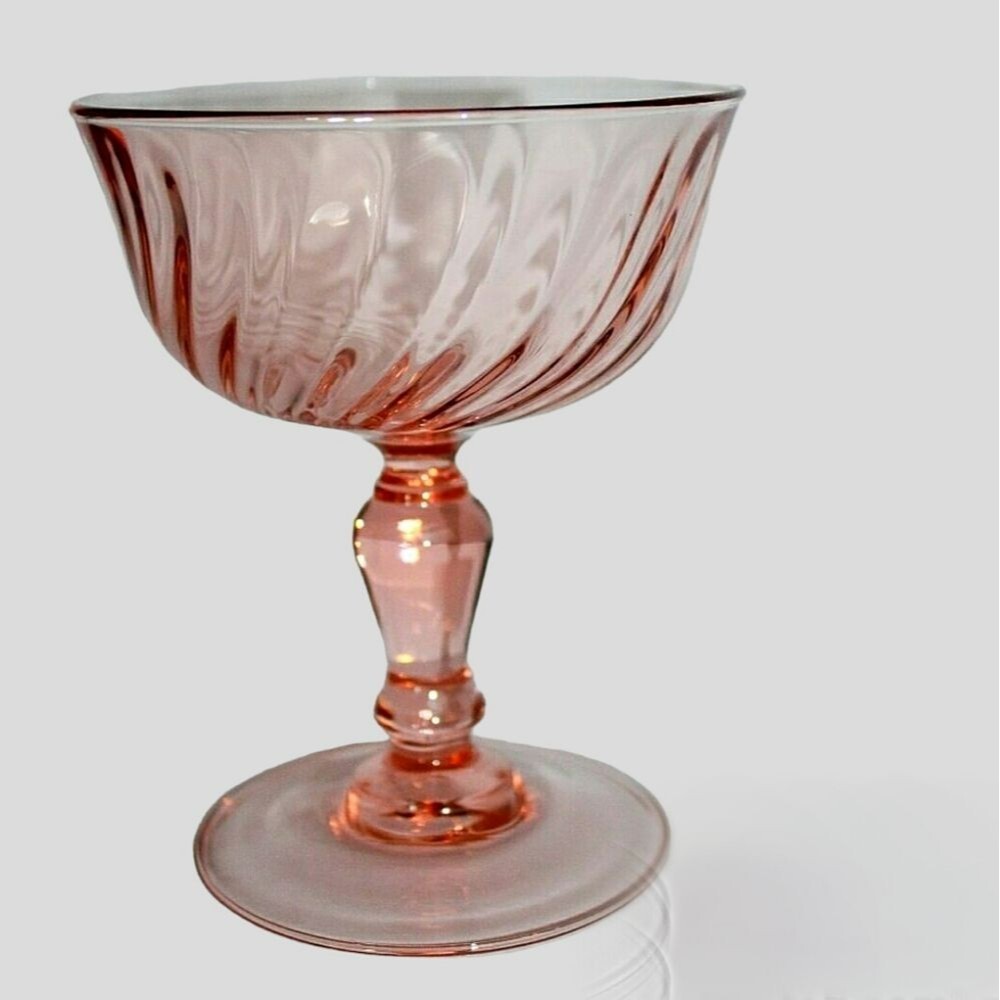 VNT Rosaline Pink Swirled Optic Sherbet Depression Glass Cottage Garden Core